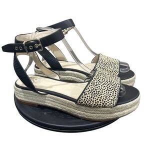 Vince Camuto Kathalia Espadrille Sandals Womens 10 Black Leopard Cow Hair Wedge